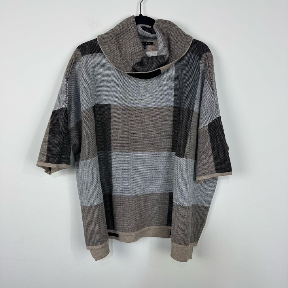 3 Sisters Plaid Pullover Poncho Sweater Shrug Neutral Fall Winter